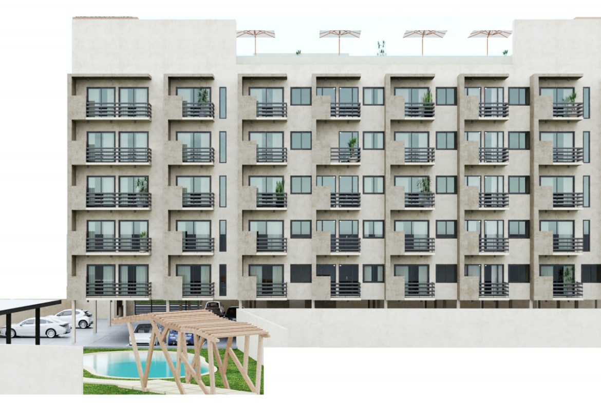 HANA NI - façade intérieure, projet immobilier à Cancún